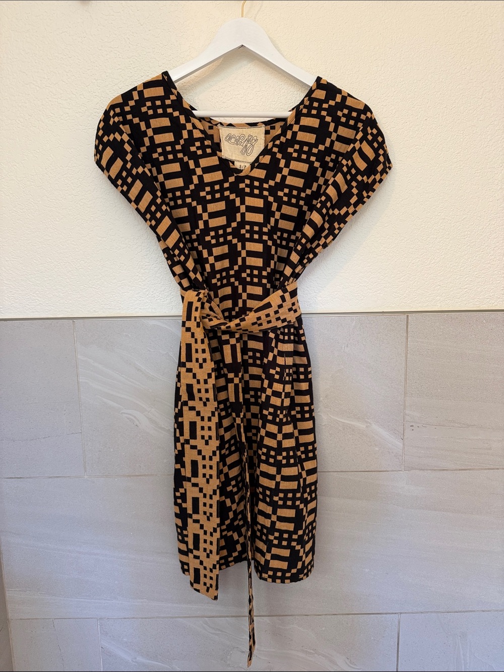 ACE & JIG Geometric Print Mini Dress in Black & Tan